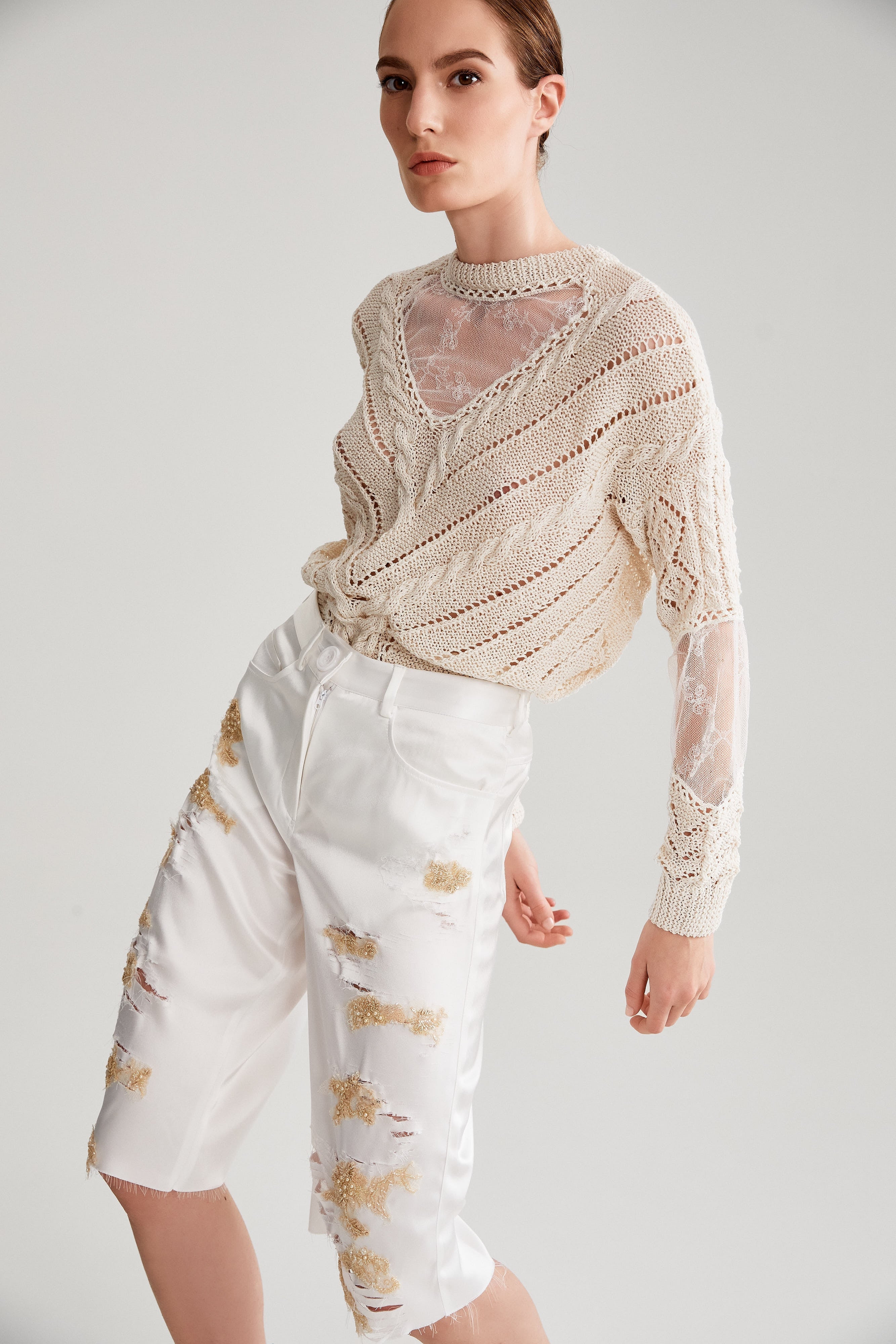 EMBROIDERED WHITE SATIN