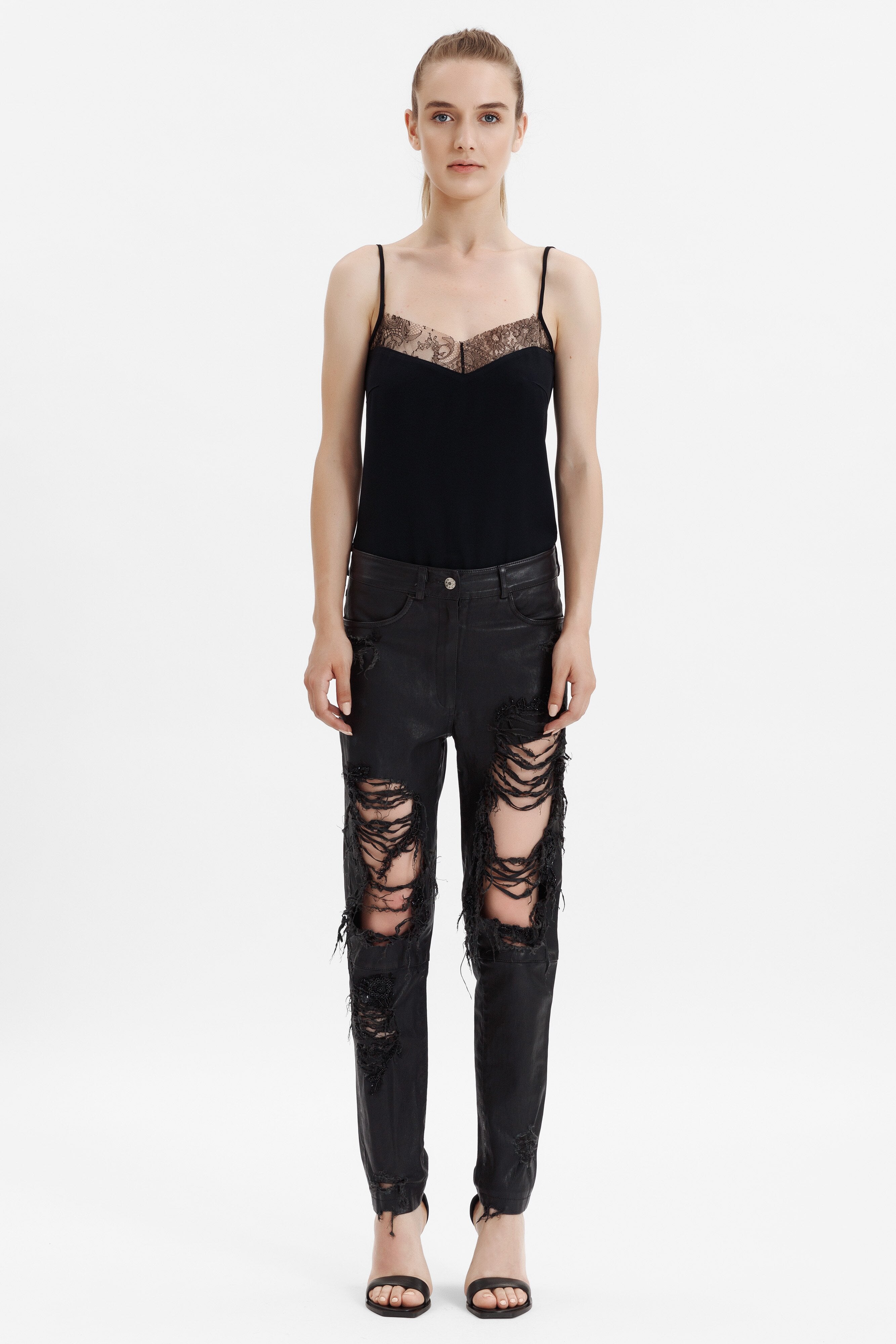 RIPPED LEATHER PANTS