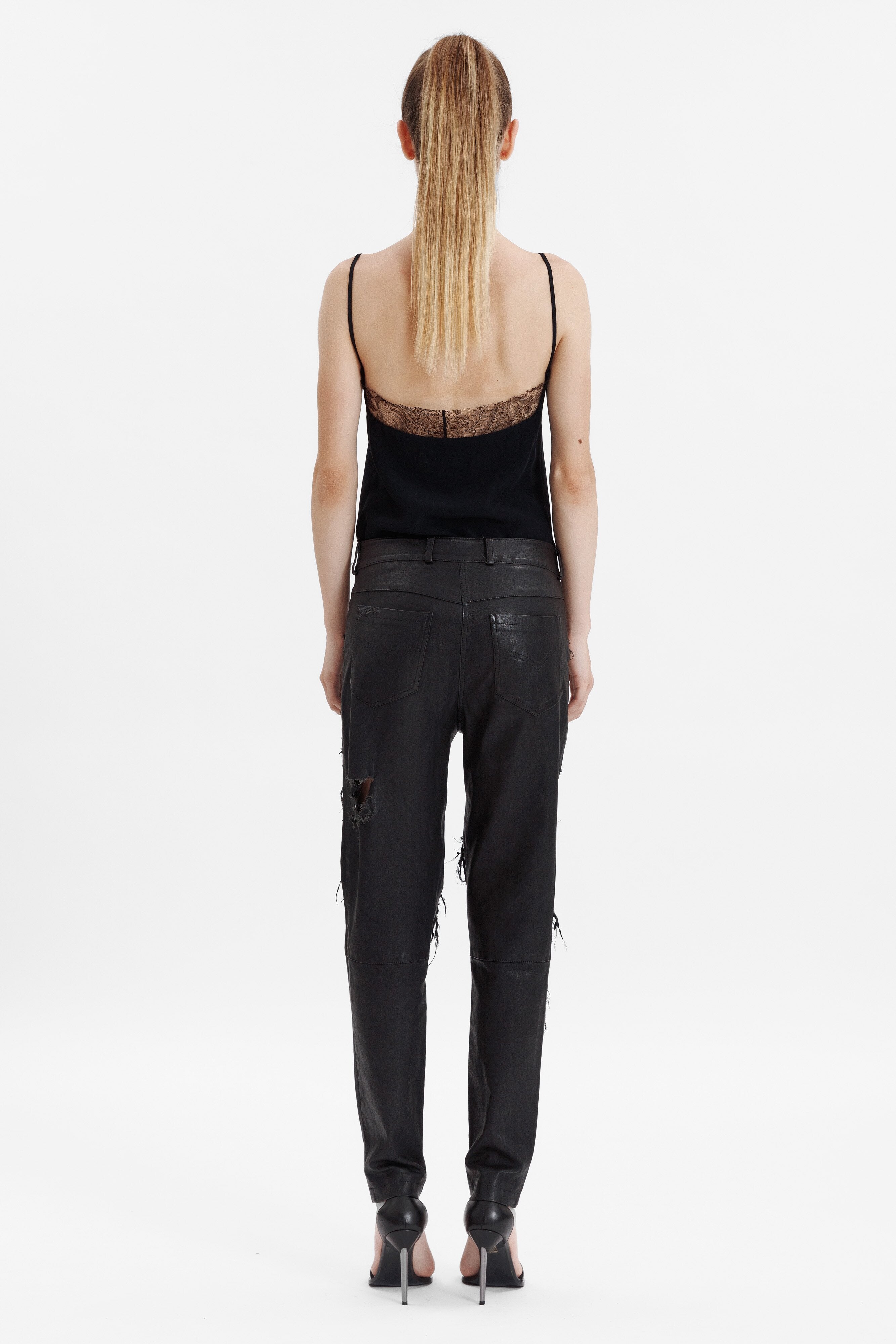 RIPPED LEATHER PANTS